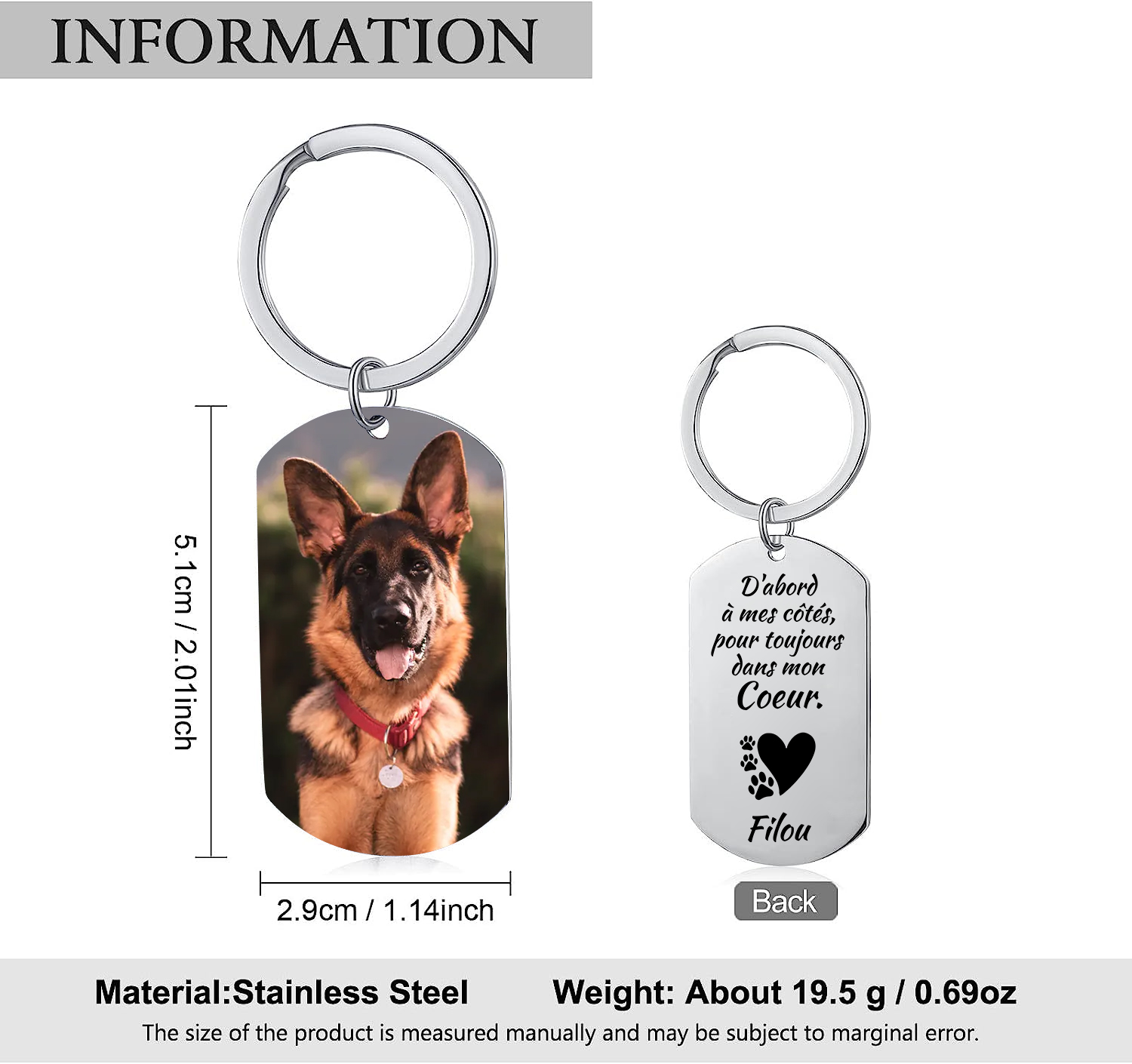 Porte-Clés 1 Prénom et Photo Personnalisés