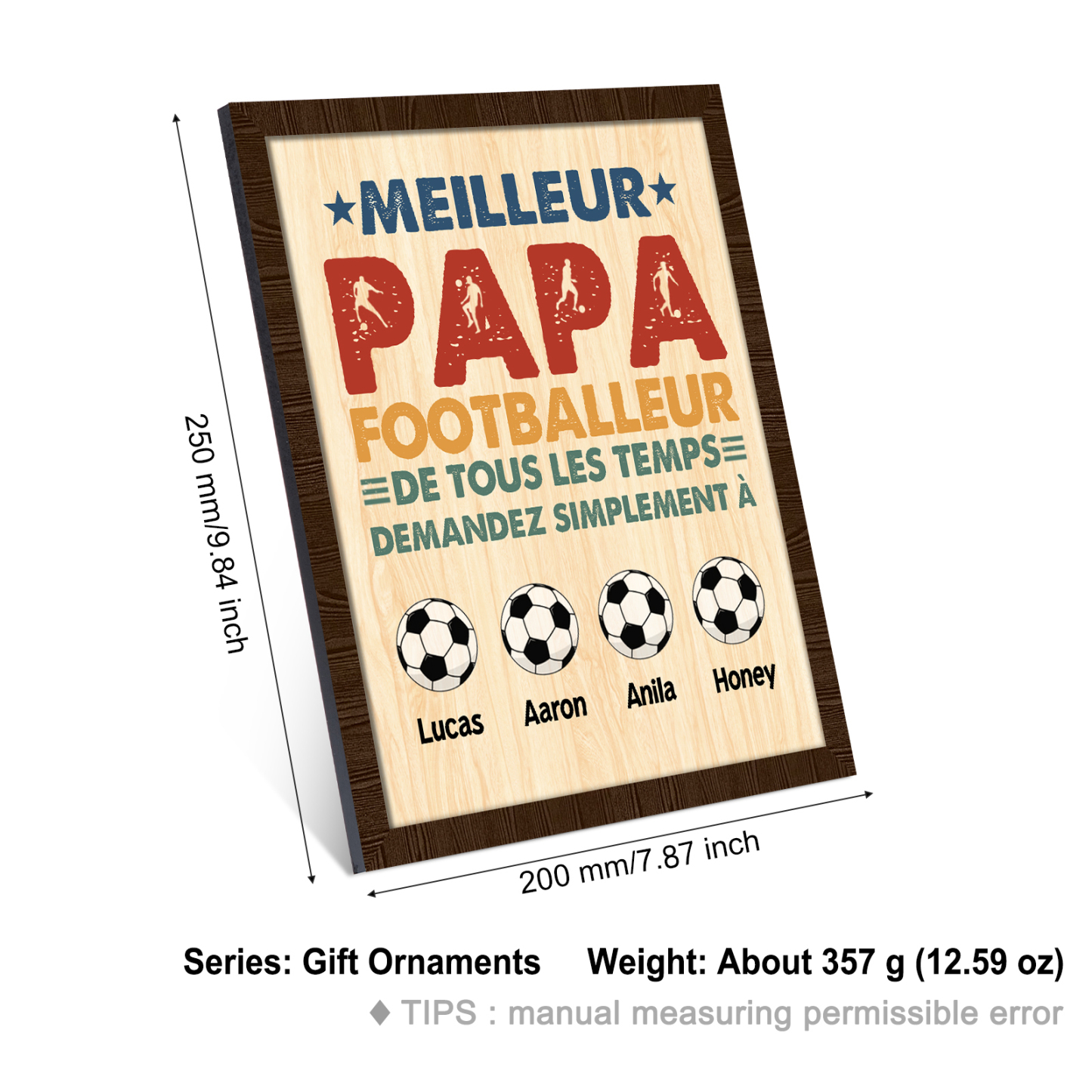 À Mon Papa-Cadre en Bois Football 4 Prénoms Personnalisés