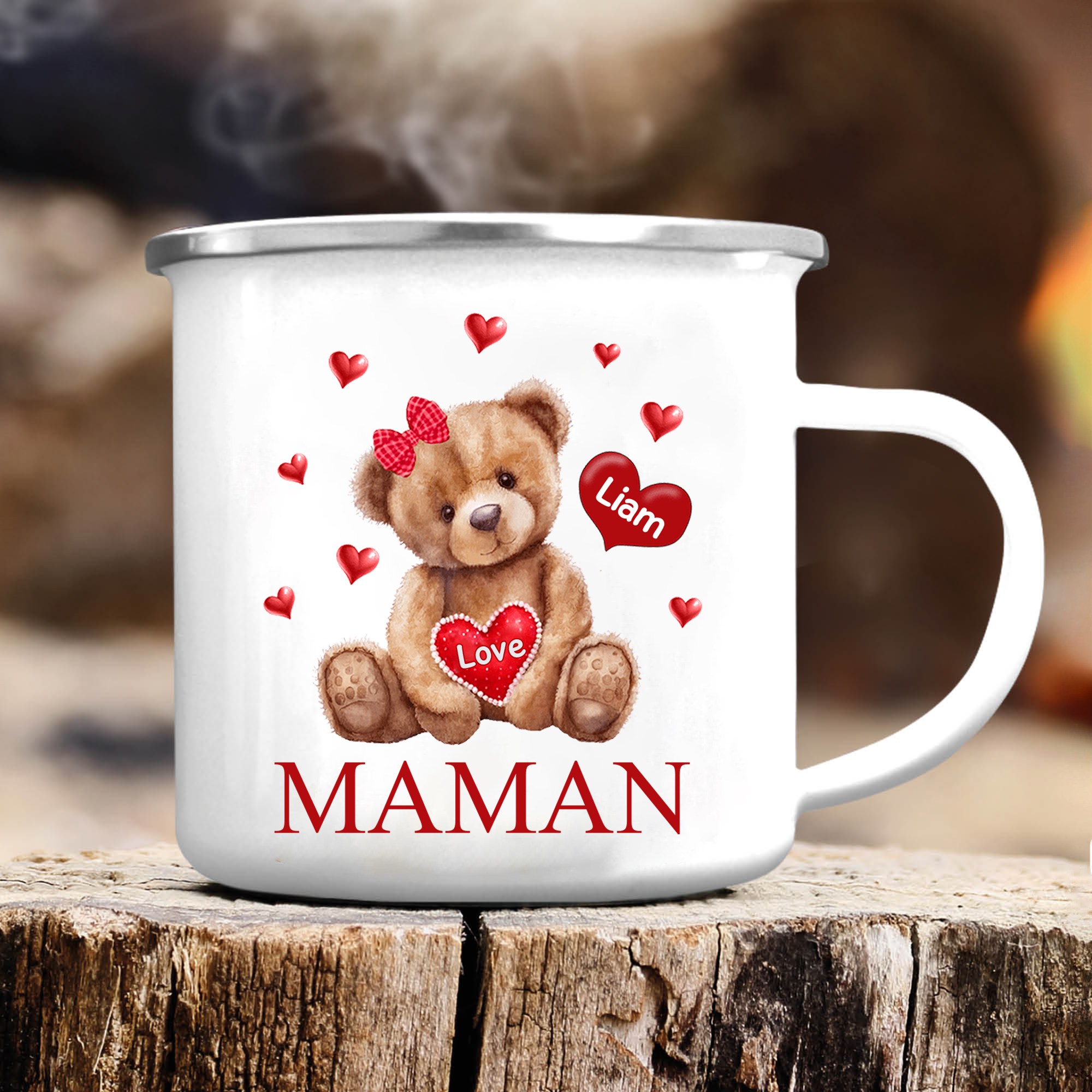 À Maman/Mamie - Tasse émaillée Ours 1 Prénom Personnalisé