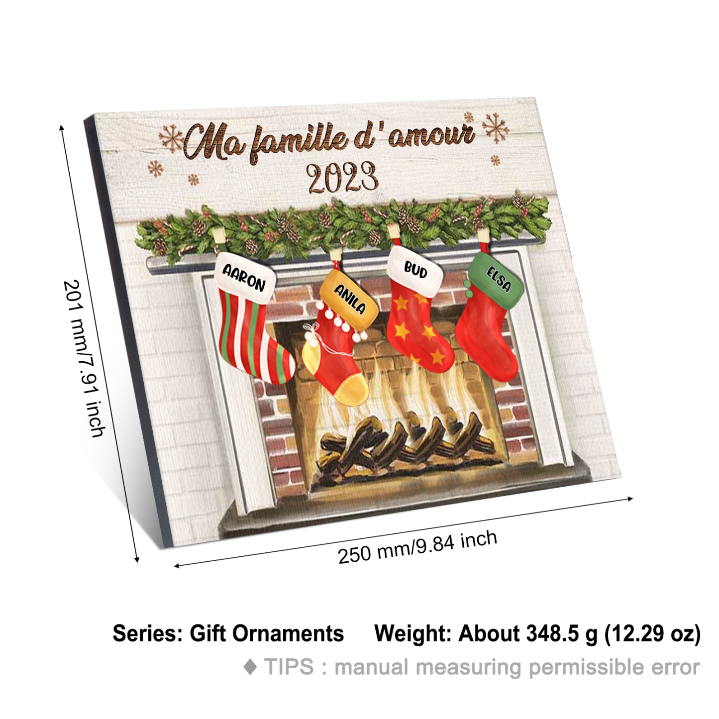 À ma Famille - Cadre en Bois de Noël 4 Prénoms Personnalisés avec Texte | Jessemade