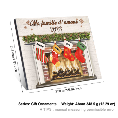 À ma Famille - Cadre en Bois de Noël 4 Prénoms Personnalisés avec Texte | Jessemade