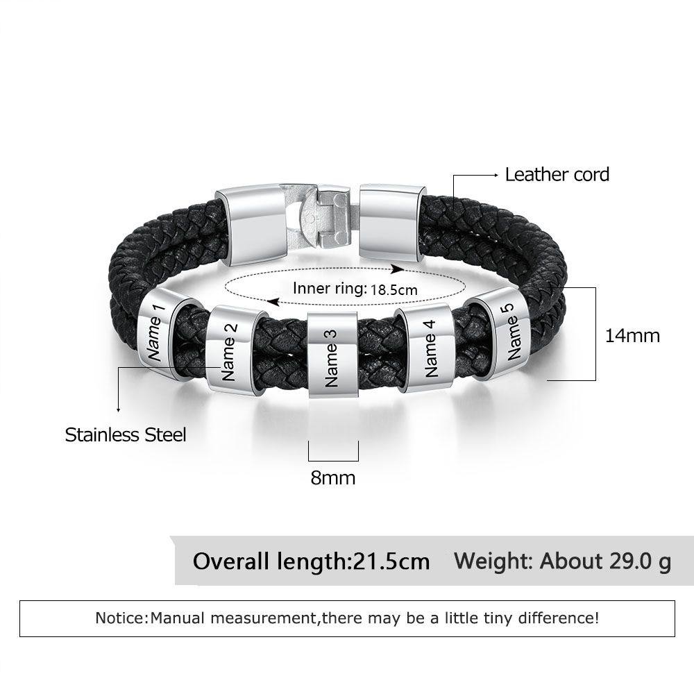 À mon Papa - Bracelet Cuir tressé 5 Perles et Prénoms Personnalisés Bracelet Hommes