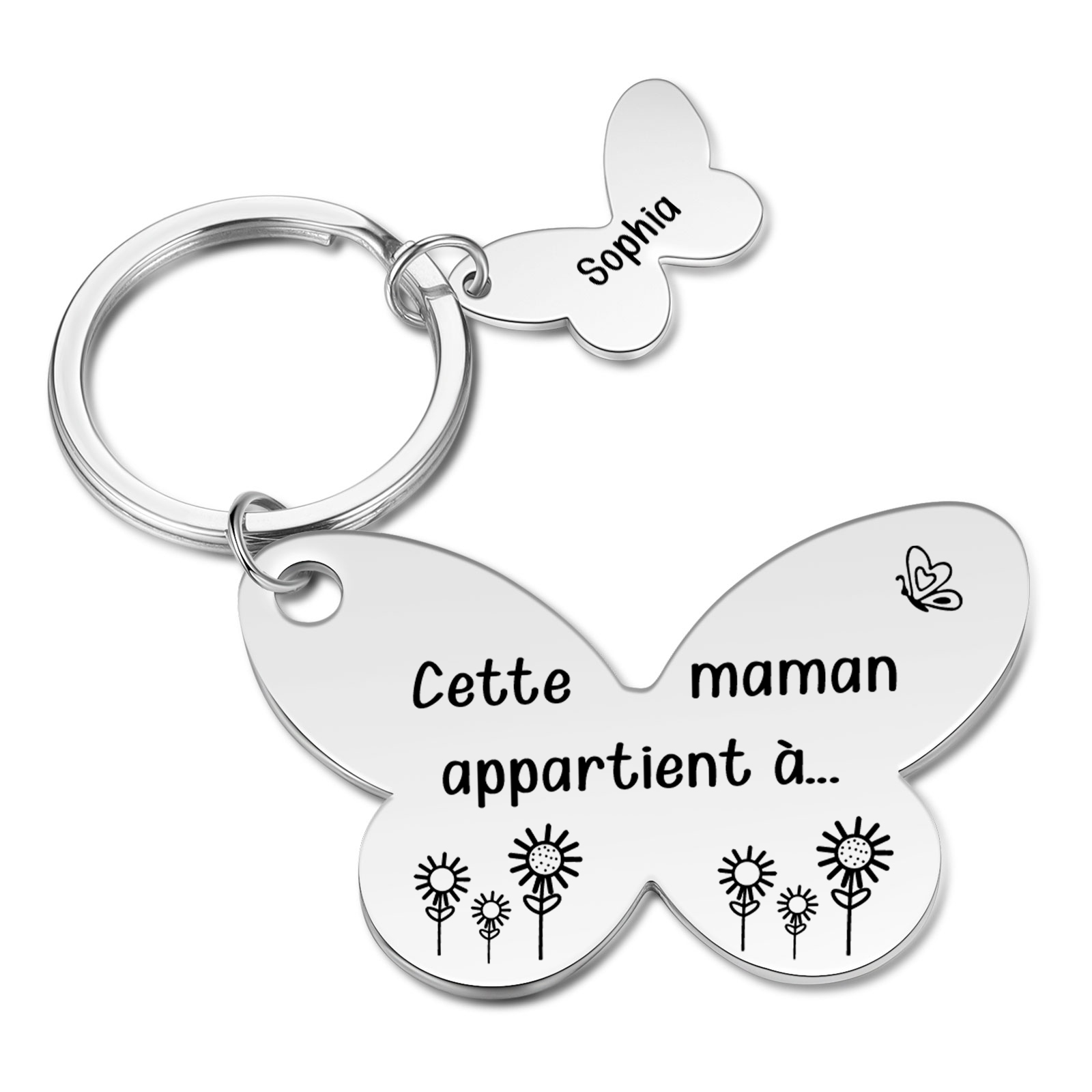 À Maman/Mamie - Porte-Clés Papillon 1 Prénom Personnalisé avec Texte