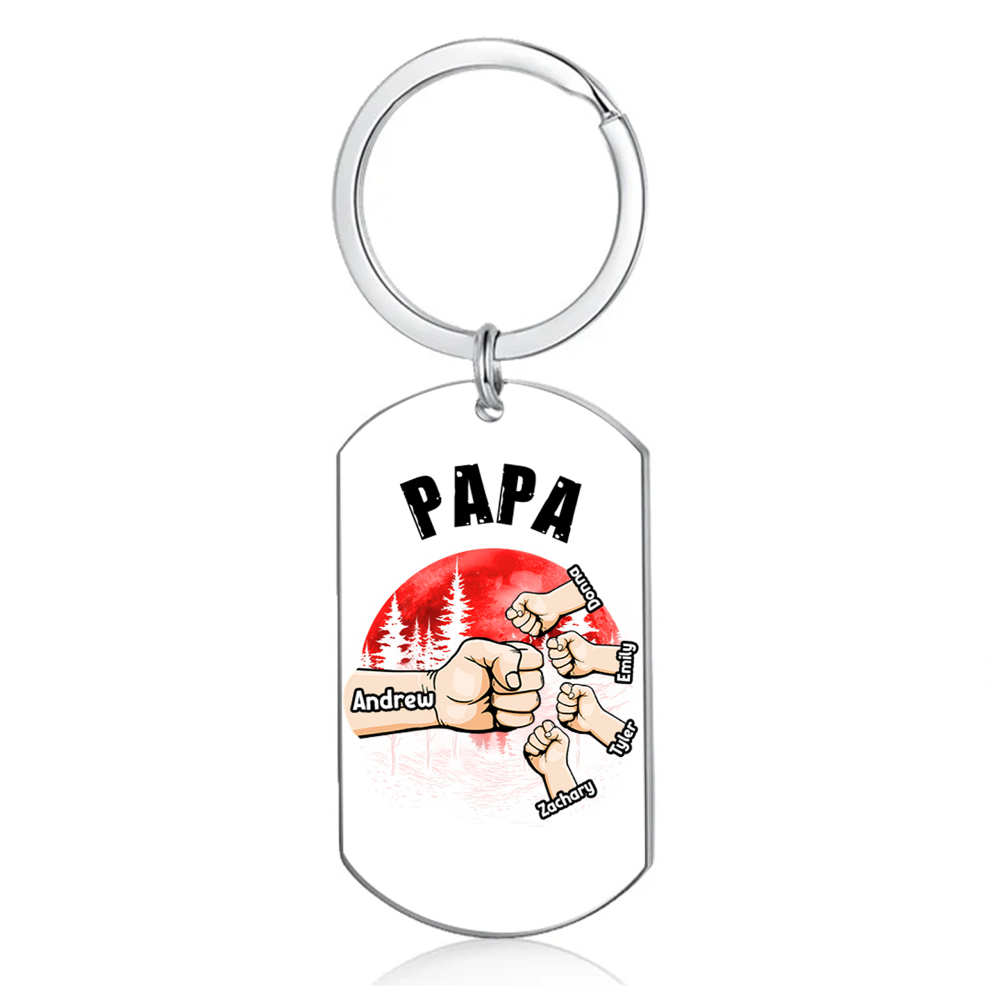 À Papa/Papi - Porte-Clés Poings 5 Prénoms Personnalisés
