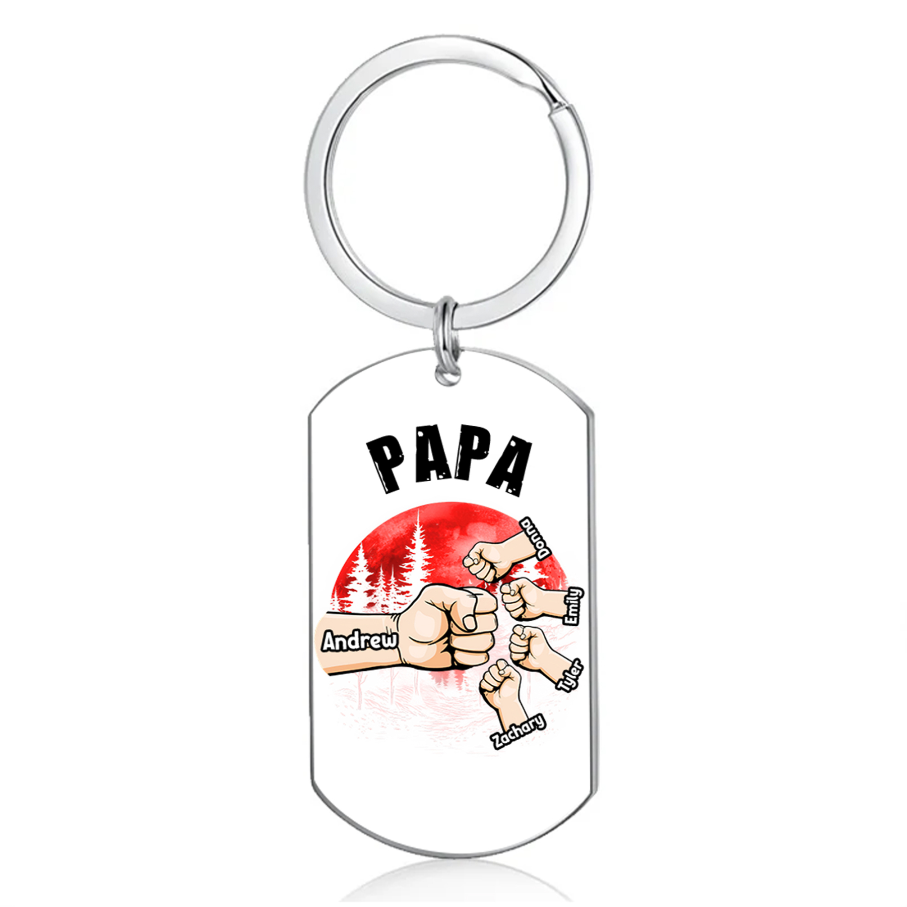À Papa/Papi - Porte-Clés Poings 5 Prénoms Personnalisés