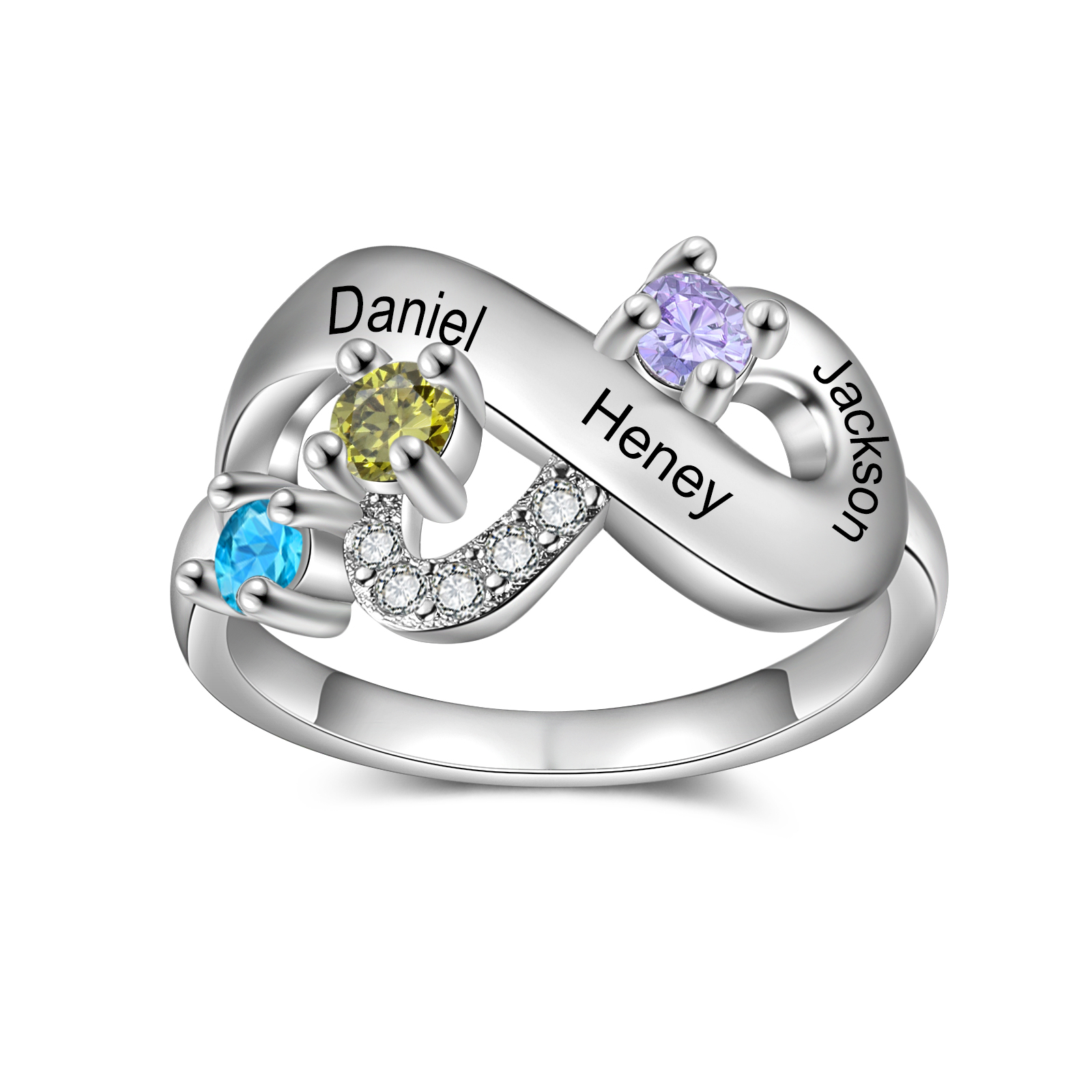 Bague Infini Prénom Personnalisé avec Pierre de Naissance