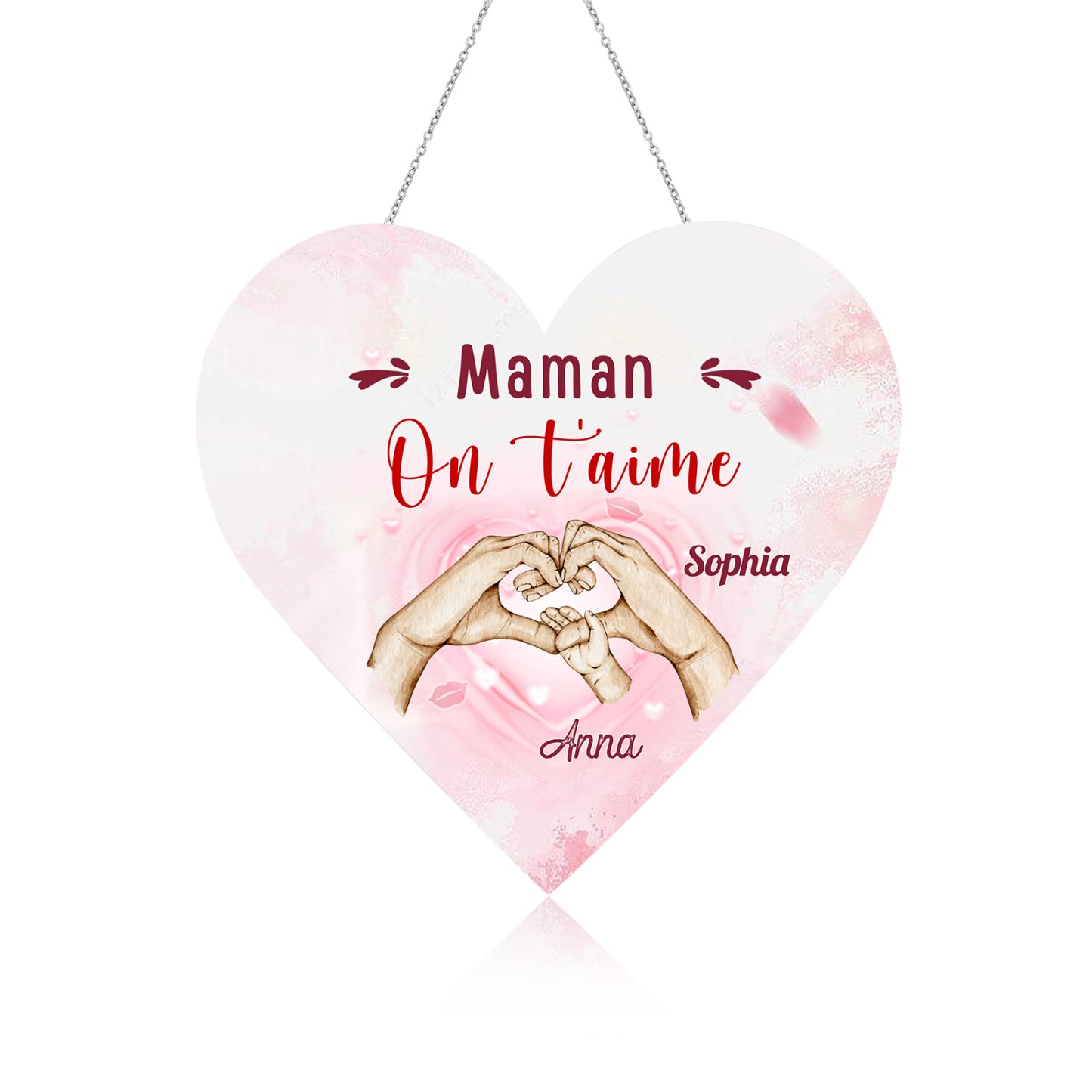 À Maman/Mamie - Veilleuse Cœur Décoration Mains et Enfants 2 Prénoms Personnalisés avec Texte