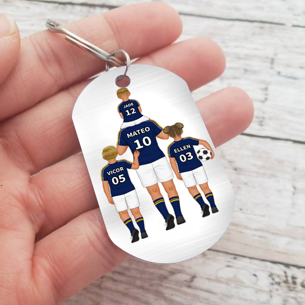 À mon Papa - Porte-Clés Famille du Football 2-4 Prénoms Personnalisés pour Famille