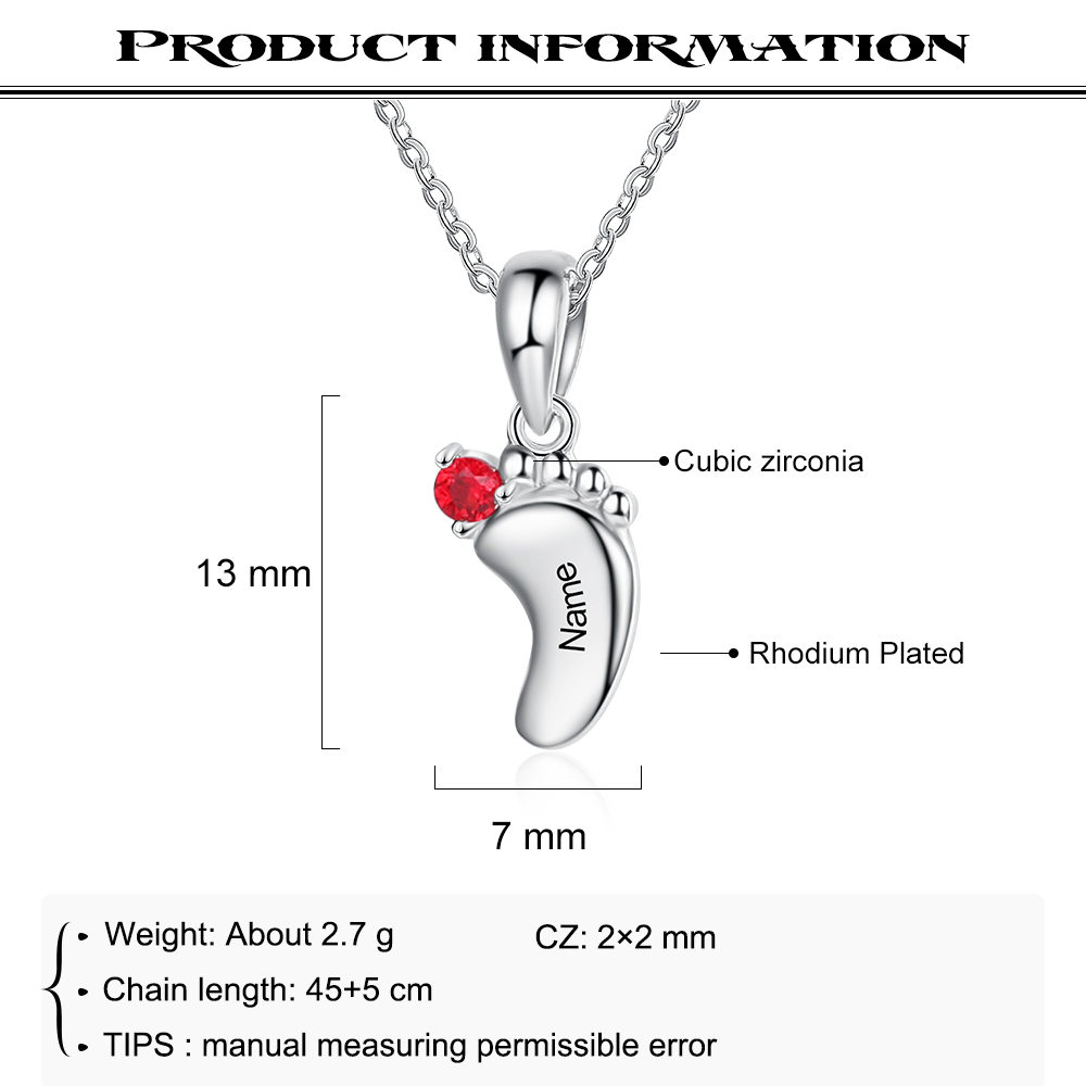 A ma fille - Collier Prénom Personnalisé pied bebe avec pierre de naissance