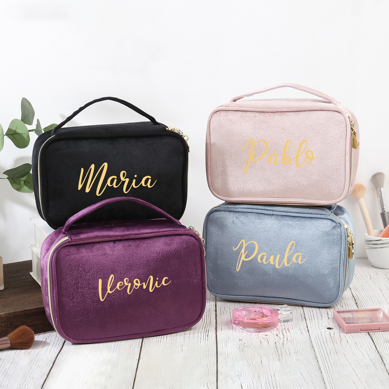 Trousse De Maquillage 1 Prénom Personnalisé Sac De Maquillage À Capacité Élevée Pour Femmes