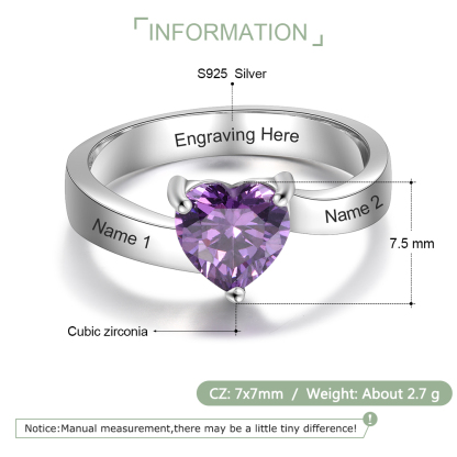 Bague 2 Prénom Personnalisé avec Pierre de Naissance