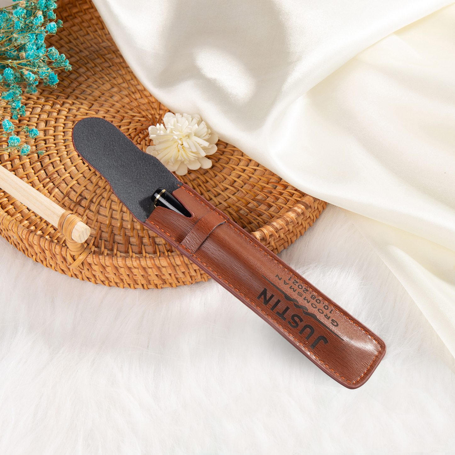 Porte-Stylo en Cuir PU Prénom Personnalisé avec un stylo