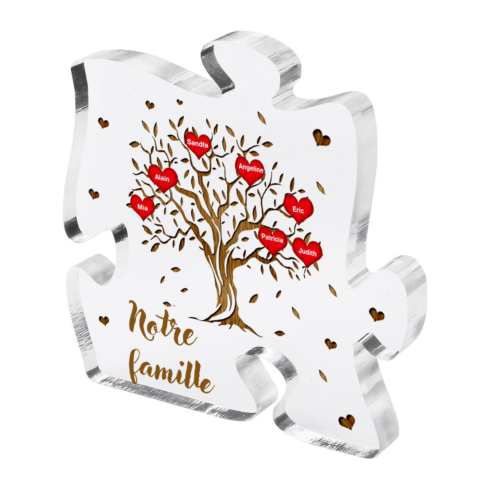 Plaque Acrylique en forme de Puzzle Arbre de Vie 7 Prénoms et Texte Personnalisés