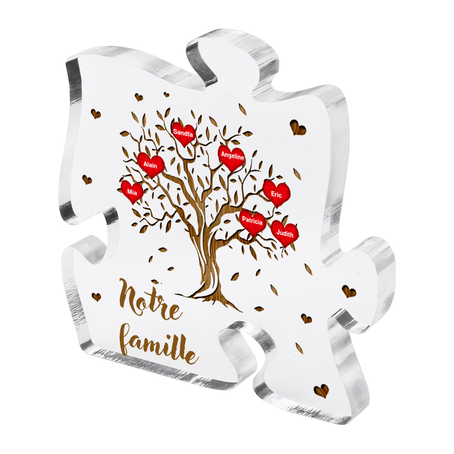 Plaque Acrylique en forme de Puzzle Arbre de Vie 7 Prénoms et Texte Personnalisés