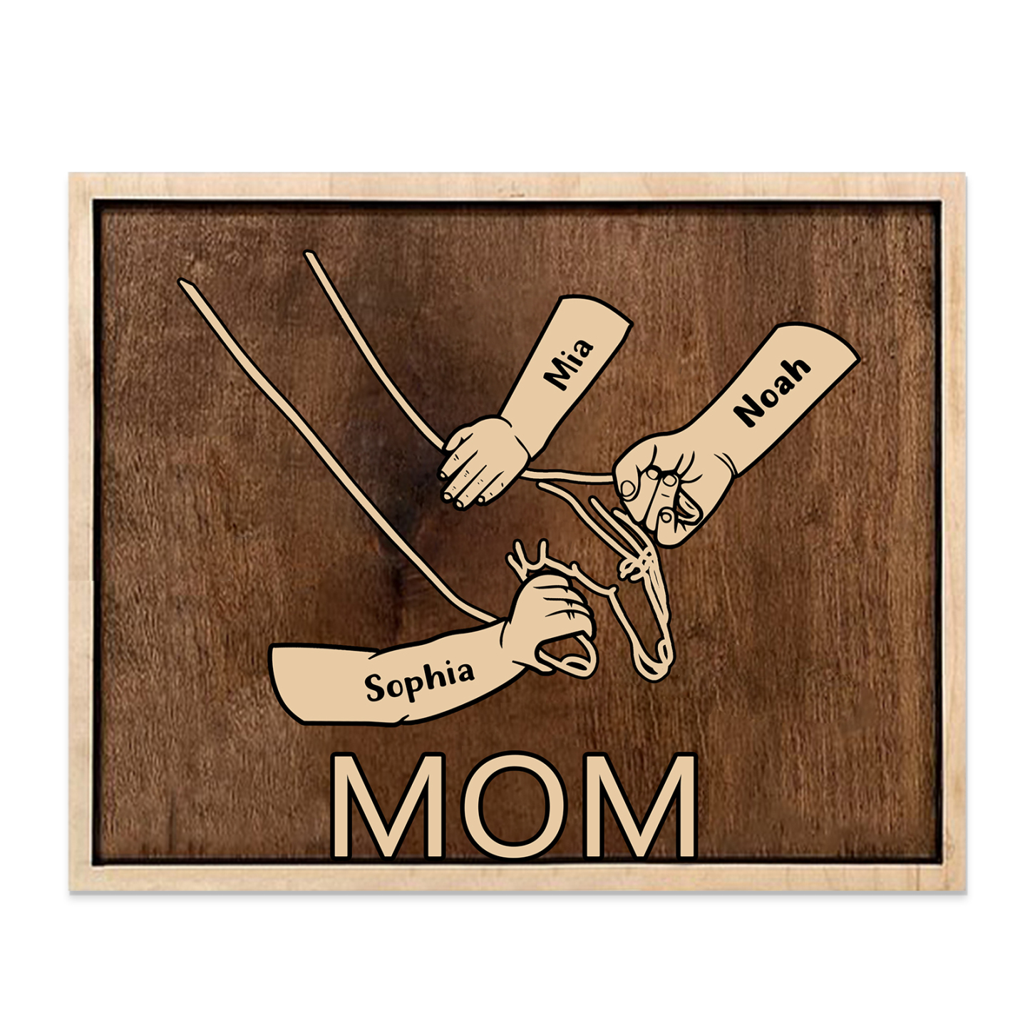 À Papi/Mamie- Cadre en Bois la Main dans la Main 3 Prénoms Personnalisés avec Texte Cadeau pour Famille