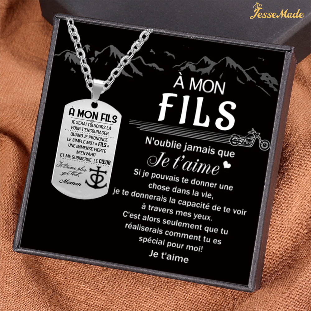 À mon Fils - Collier Personnalisé texte Gravé au dos Collier Homme