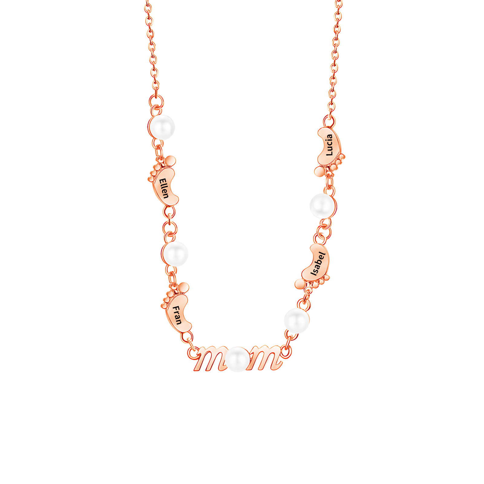 Collier Pieds Bébé et Perles 4 Prénoms Personnalisés Collier pour Maman