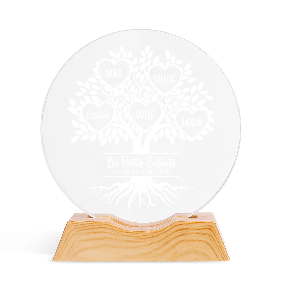 Veilleuse LED Personnalisée en Cristal avec Arbre Généalogique et 1 à 10 Prénoms pour Famille