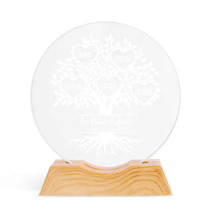 Veilleuse LED Personnalisée en Cristal avec Arbre Généalogique et 1 à 10 Prénoms pour Famille