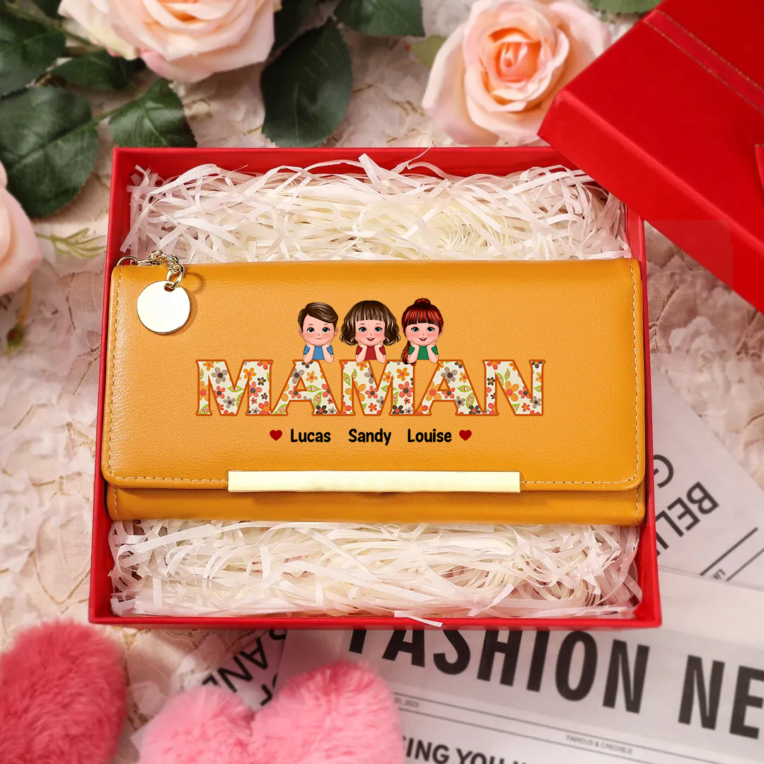 À ma Maman -Portefeuille Personnalisé avec 1-6 Prénoms d'Enfants Porte-Monnaie en Rose/Bleu/Jaune Cadeau pour Maman| Jessemade
