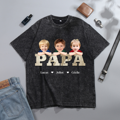 À mon Papi/Papa - T-Shirt Hommes Lion 1-8 Prénoms Personnalisés avec Texte