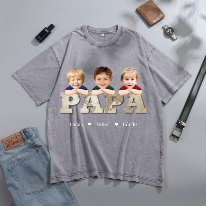À mon Papi/Papa - T-Shirt Hommes Lion 1-8 Prénoms Personnalisés avec Texte