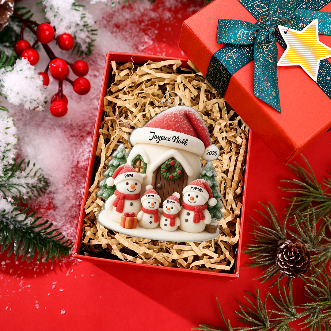 Décoration de Sapin de Noël Personnalisée avec Famille de Bonhommes de Neige