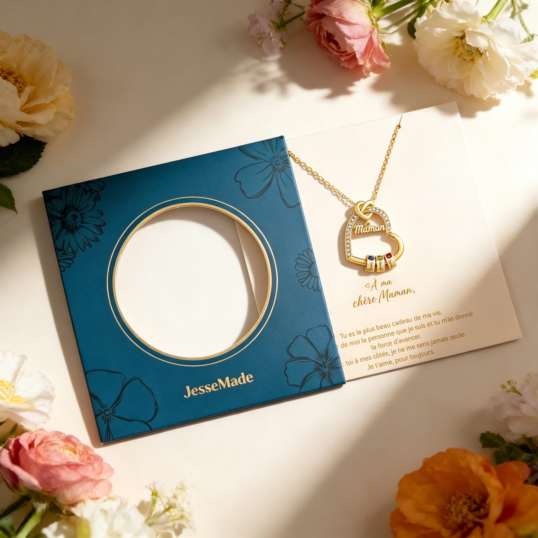 Collier Maman Personnalisé avec Prénoms et Pierres de Naissance – Cadeau Émotionnel pour Maman