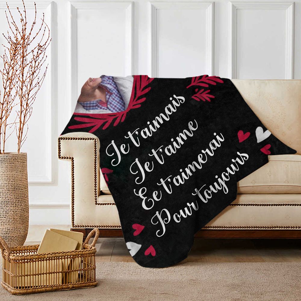 À mon Amour - Plaid Personnalisé avec 1 Photo Couverture Coeur en Flanelle Cadeau Saint Valentin pour Couple | Jessemade