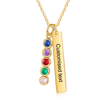 Collier Barre 1 Texte Personnalisé avec 5 Pierres de naissance Collier Femmes