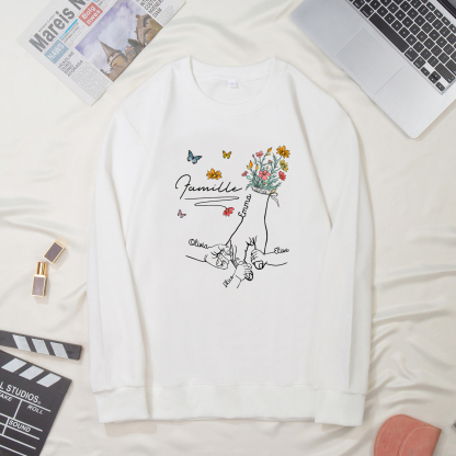 Sweat-Shirt la main dans la main 4 Prénoms Personnalisés avec Texte