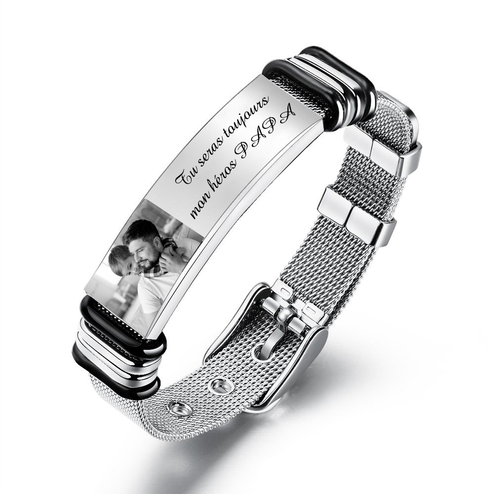 À mon Papa - Bracelet Personnalisé 2 texte avec photo