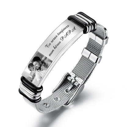 À mon Papa - Bracelet Personnalisé 2 texte avec photo