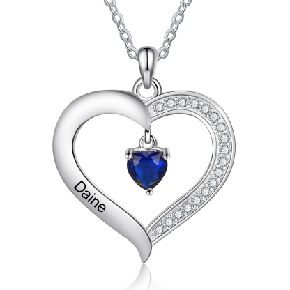 Collier 1 Prénom Personnalisé Pendentif Cœur avec 1 Pierre de Naissanc