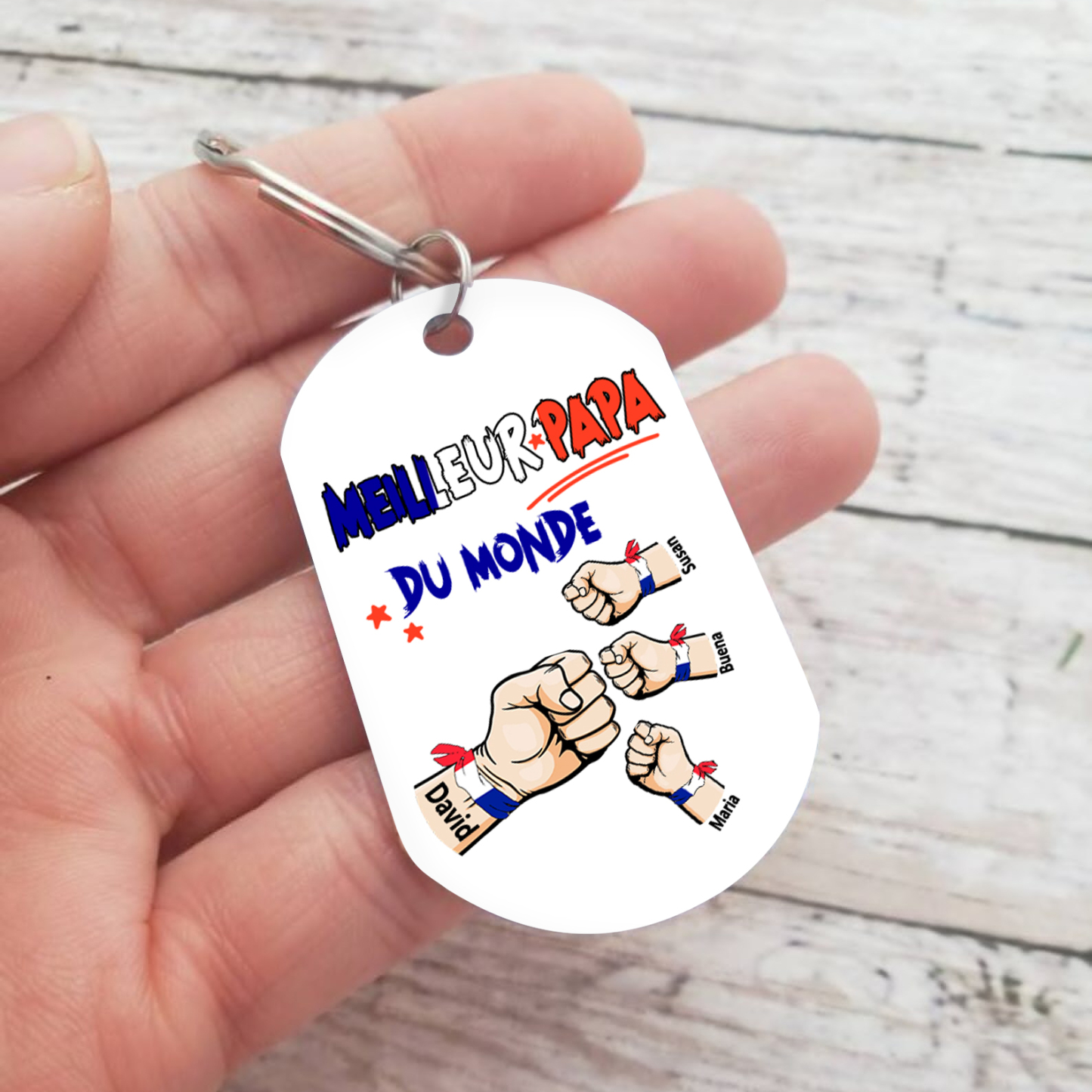 À mon Papa - Porte-Clés Poings 4 Prénoms Personnalisés