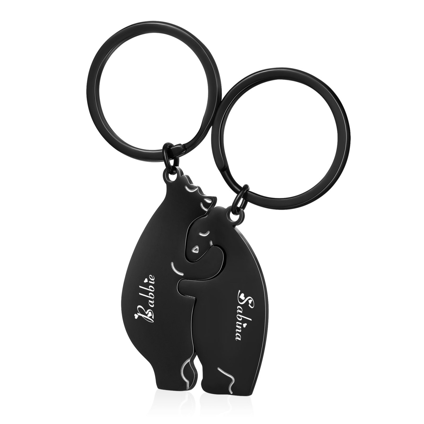 2PCS Porte-Clés Ours Couple 2 Prénoms Personnalisés