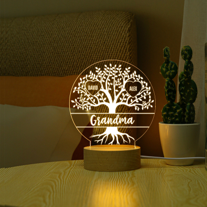 À ma Mamie/Maman - Lampe de chevet Arbre de vie LED Lumières 3 Prénoms Personnalisés pour Famille