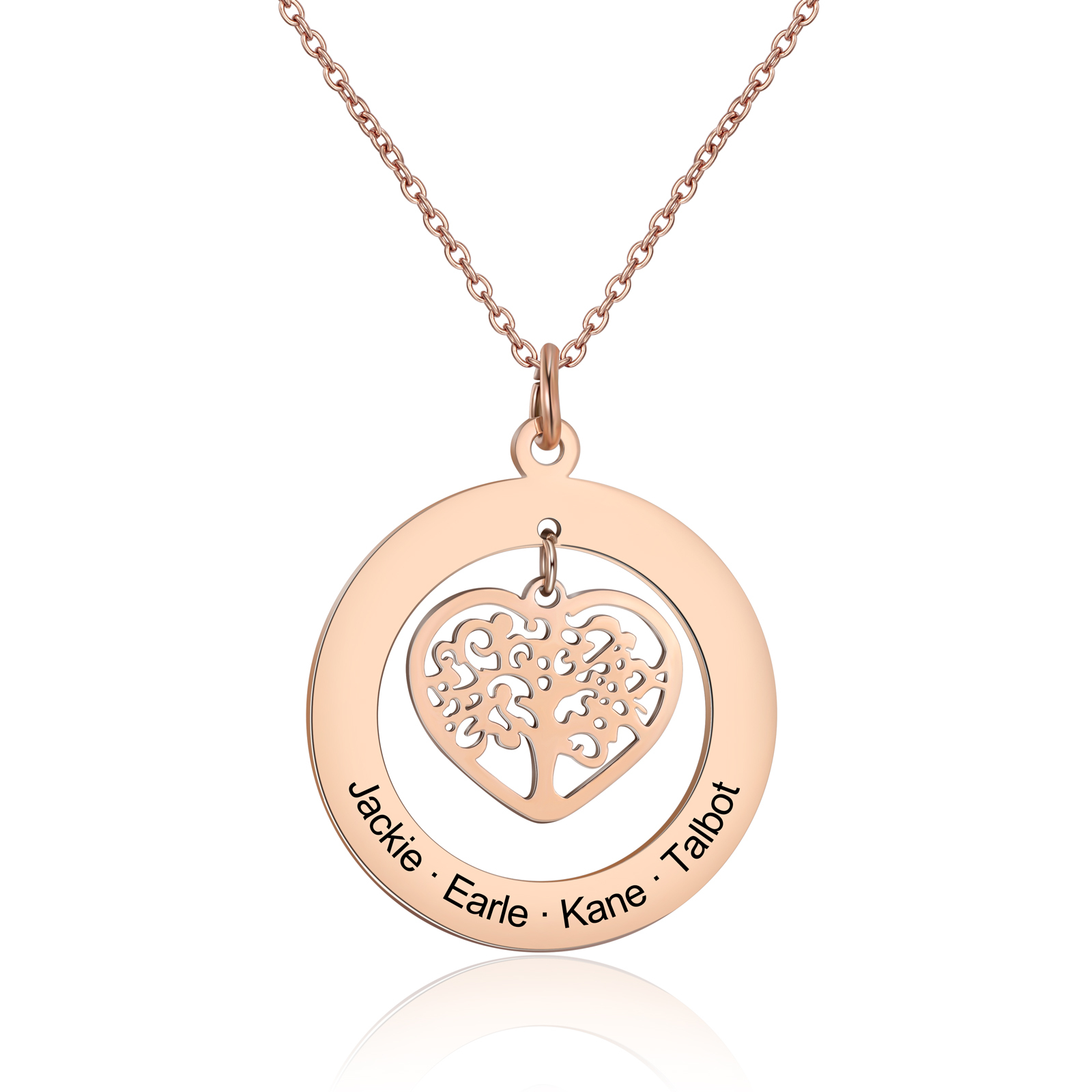 Collier gravé Arbre de Vie Arbre Généalogique 4 Prénom Personnalisé