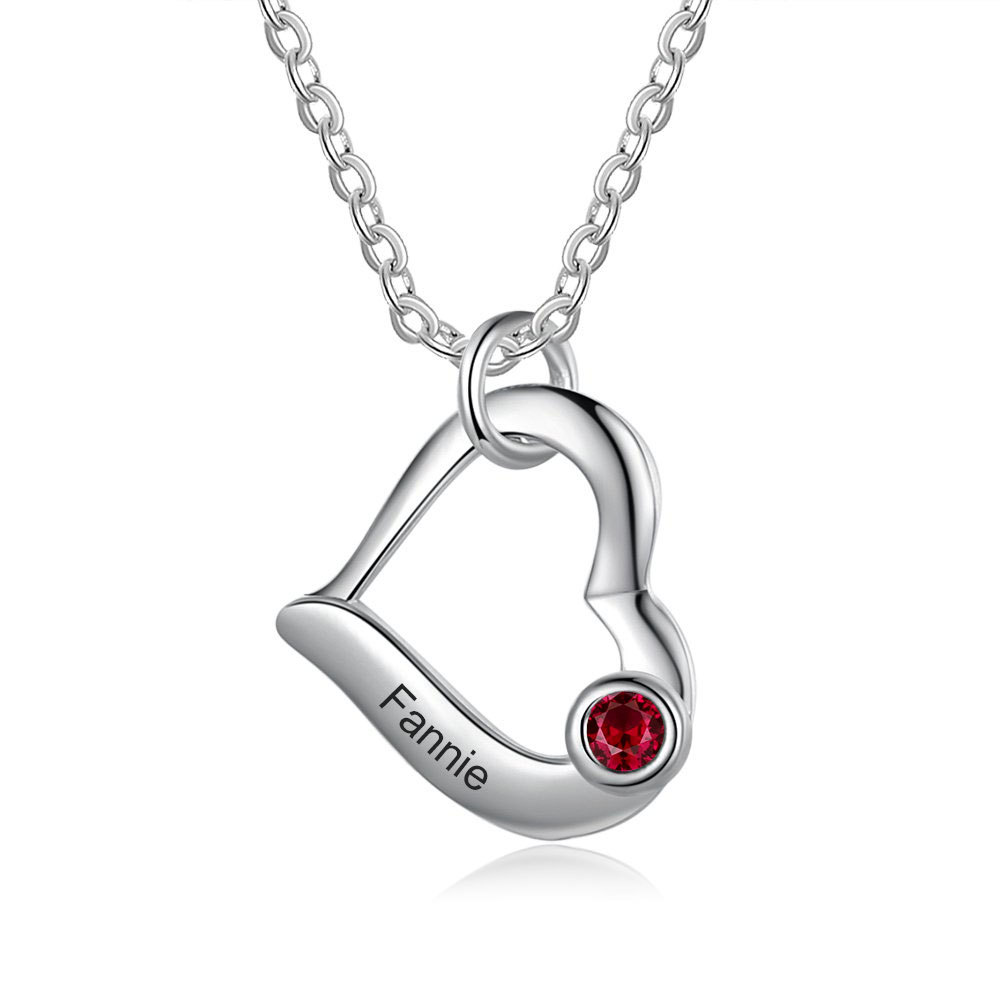 Collier Coeur 1 Prénom Personnalisés Pendentif avec 1 Pierre de Naissance|Jessemade