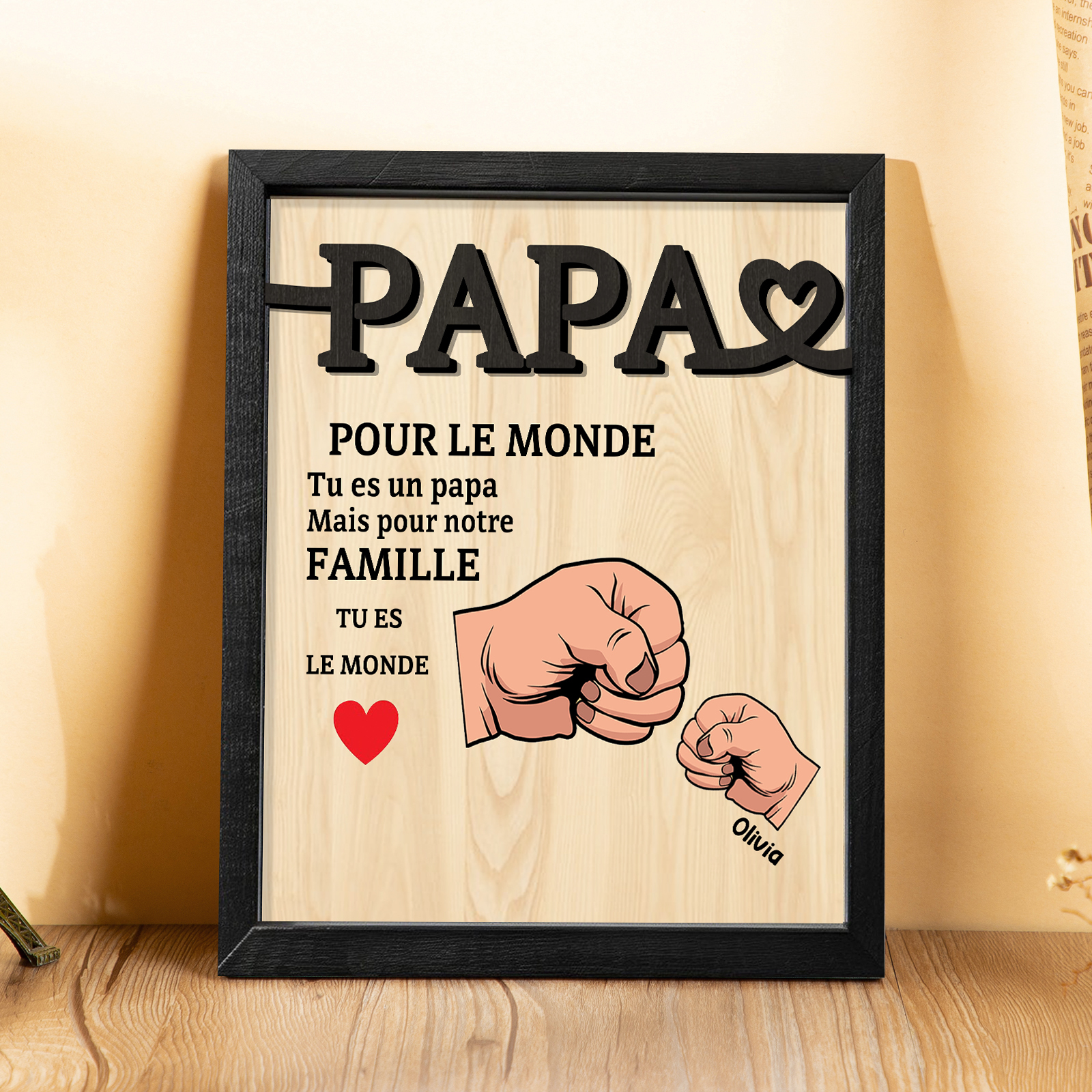 À Mon Papa-Cadre en Bois Poings 1 Prénom Personnalisé