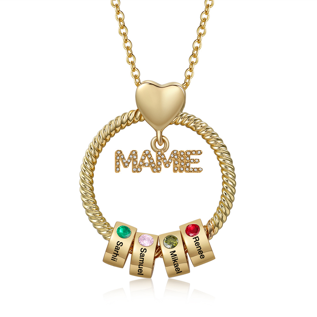 À ma Mamie - Collier personnalisé avec 4 Prénoms et Pierre de naissance Collier pendentif Or/Argent|Jessemade