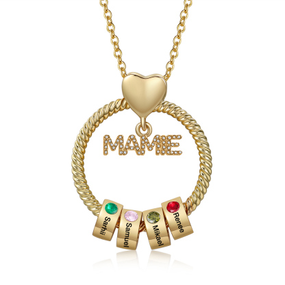 À ma Mamie - Collier personnalisé avec 4 Prénoms et Pierre de naissance  Collier pendentif Or/Argent｜Jessemade