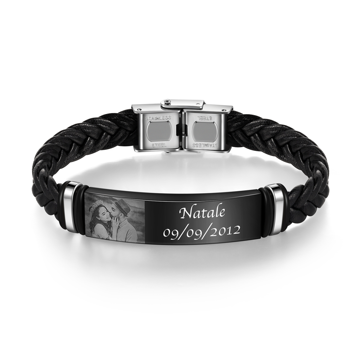 Bracelet Prénom et Photo Personnalisés avec Date pour Homme
