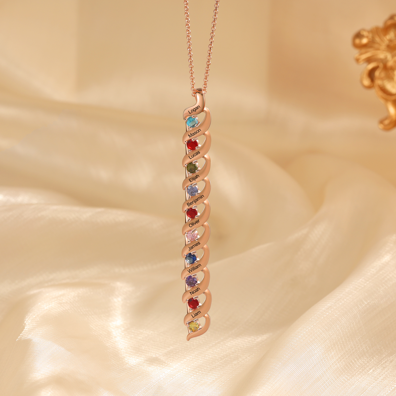 Collier Femme 10 Prénoms Personnalisés avec 10 Pierres de naissance