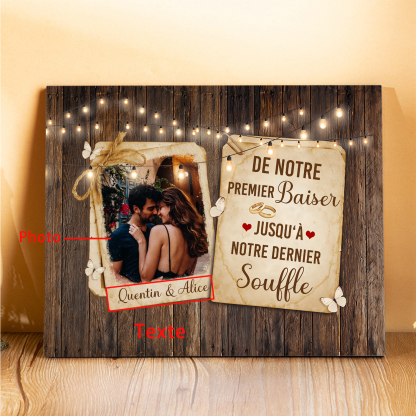 Cadre en Bois 2 Prénoms Personnalisés avec Photo pour Couple Cadeau Saint Valentin