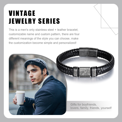 Bracelet Photo Personnalisé avec 2 Prénoms gravés pour Homme｜Jessemade