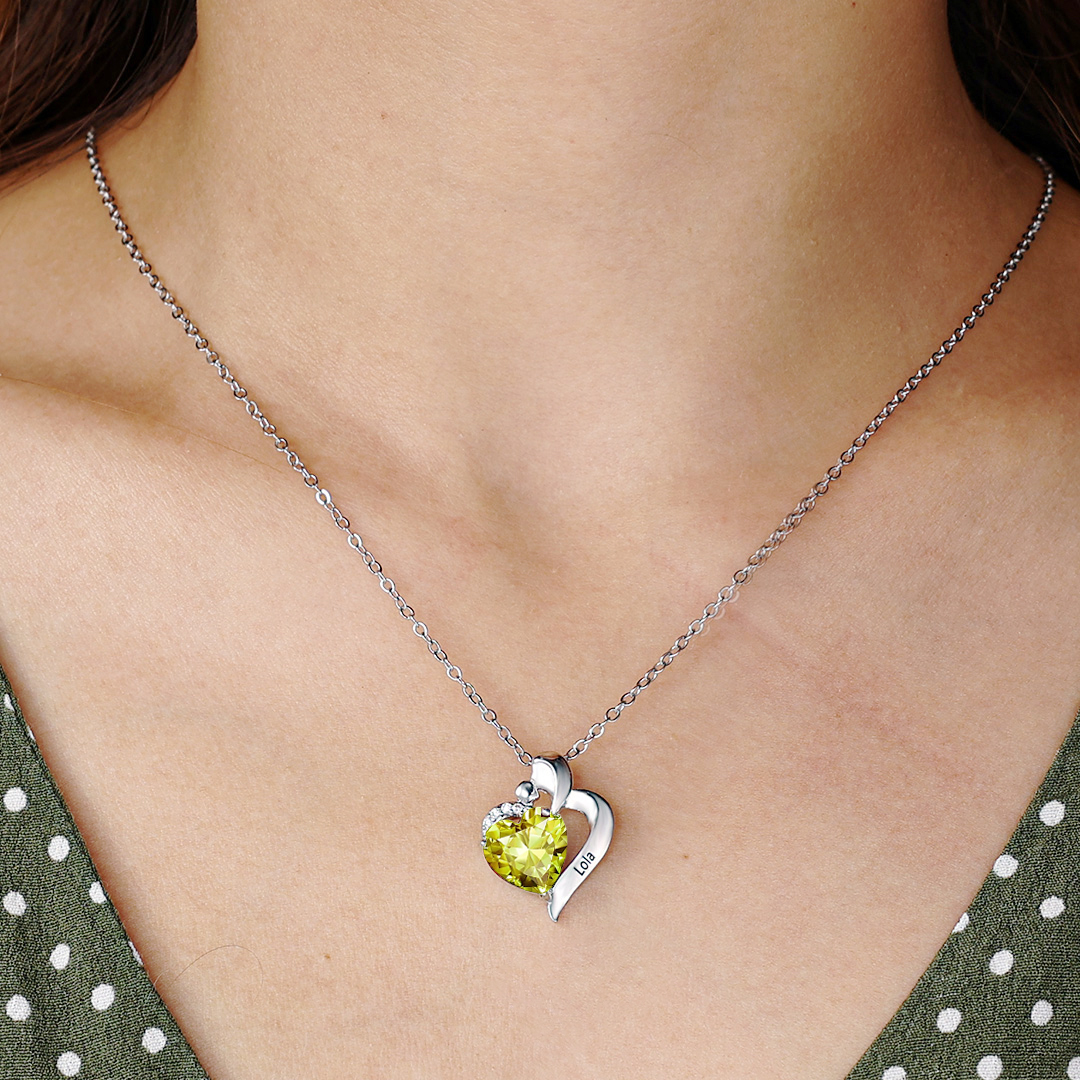 Collier 1 Prénom Personnalisé Cœur avec 1 Pierre de Naissance