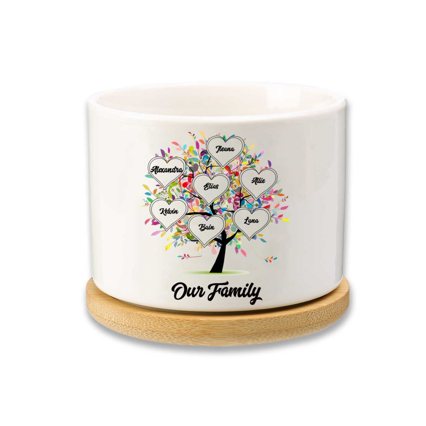 Vase/Pot de Fleurs Arbre 7 Prénoms Personnalisés avec Texte Décoration de la Maison (sans plantes)