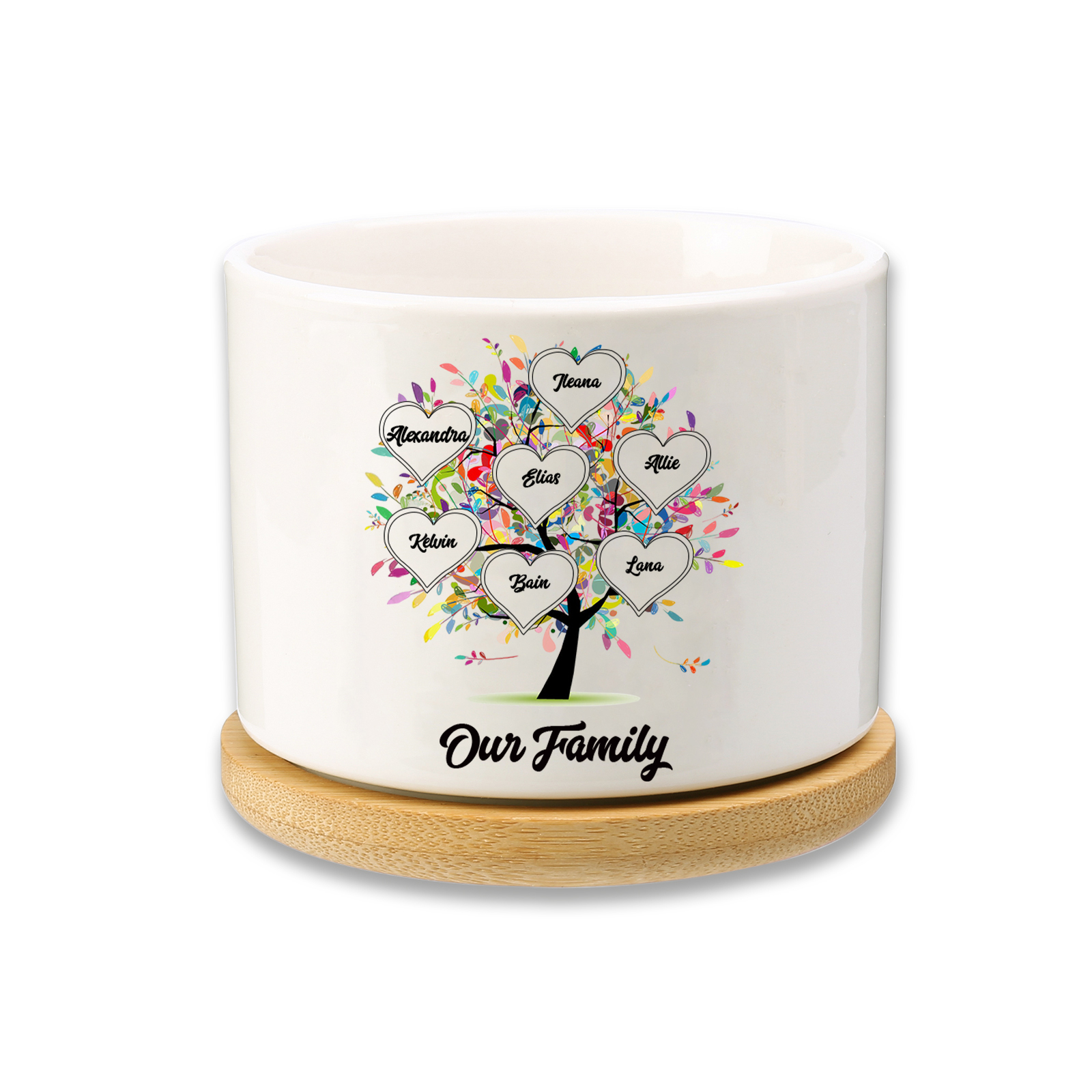 Vase/Pot de Fleurs Arbre 7 Prénoms Personnalisés avec Texte Décoration de la Maison (sans plantes)