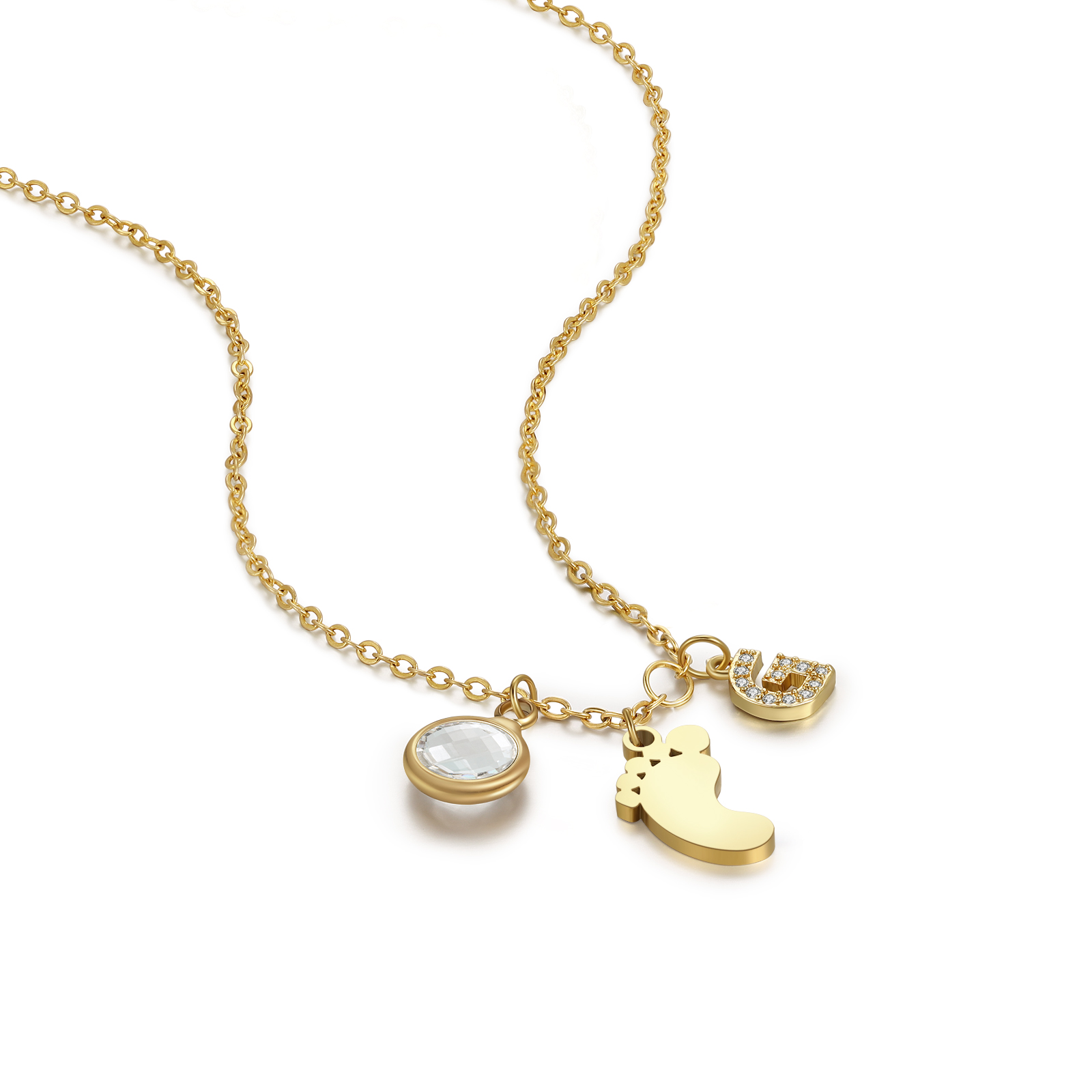 Collier Enfants Bébé Collier Pieds de Bébé 1 Pierre de Naissance et 1 Lettre pour Fille Filleule